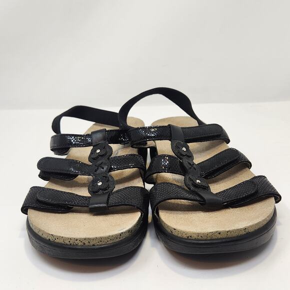 SAS Women Slingback Black Leather Snake Print Sandals Size 6.5 M Comfort Shoes - Picture 3 of 9